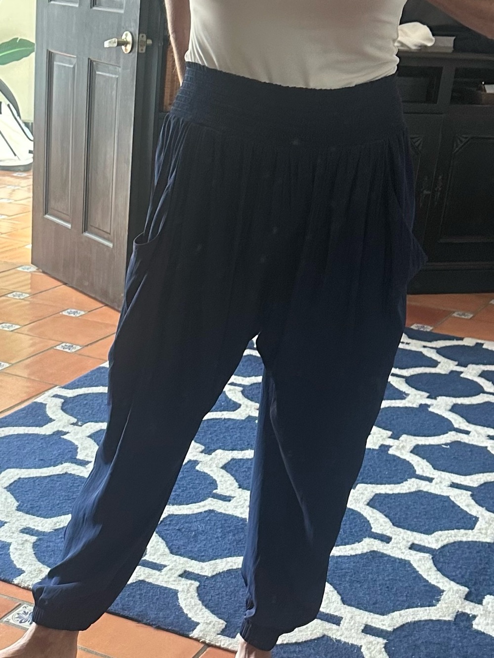 Ramy Brook Harem Pants elastic waist  Navy Relaxed Pocket Pants
